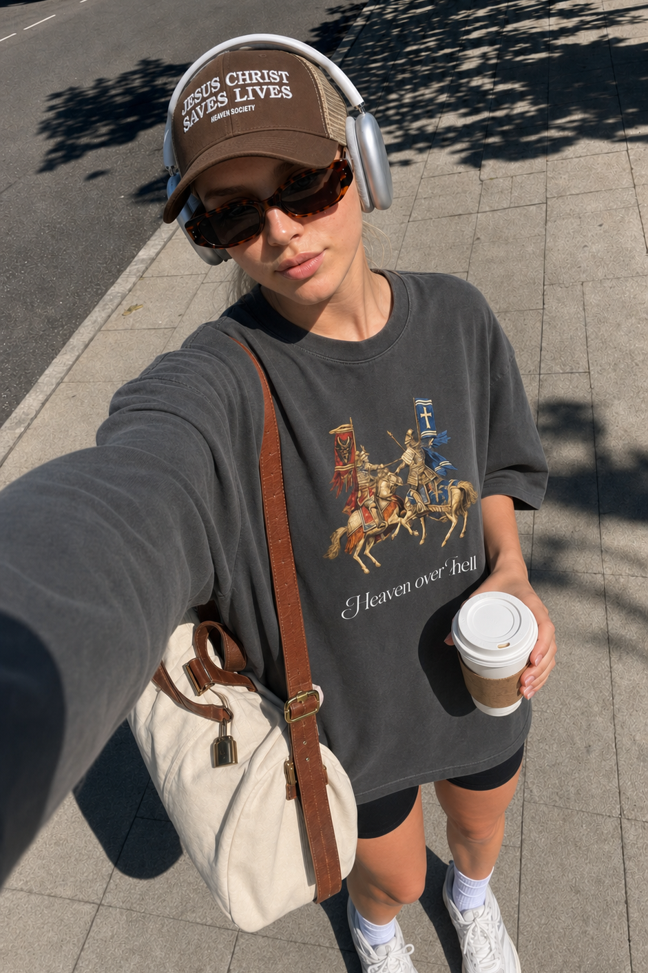 Heaven over Hell Boxy Tee in a streetwear UGC look