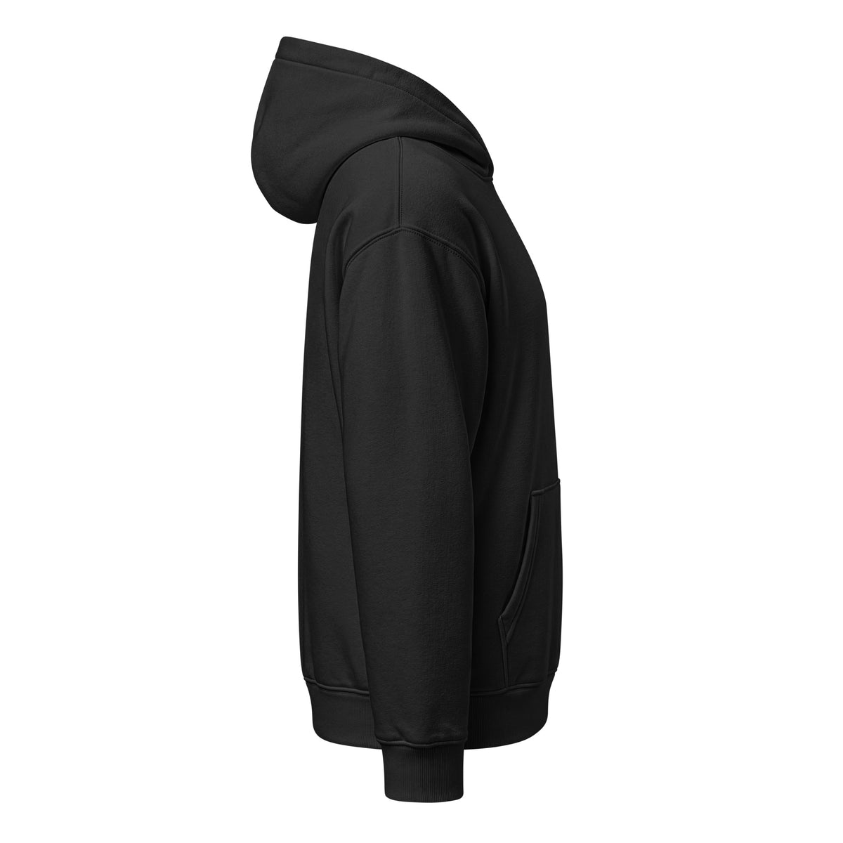 Yeshua Relaxed Hoodie in Schwarz – Seitenansicht von rechts.