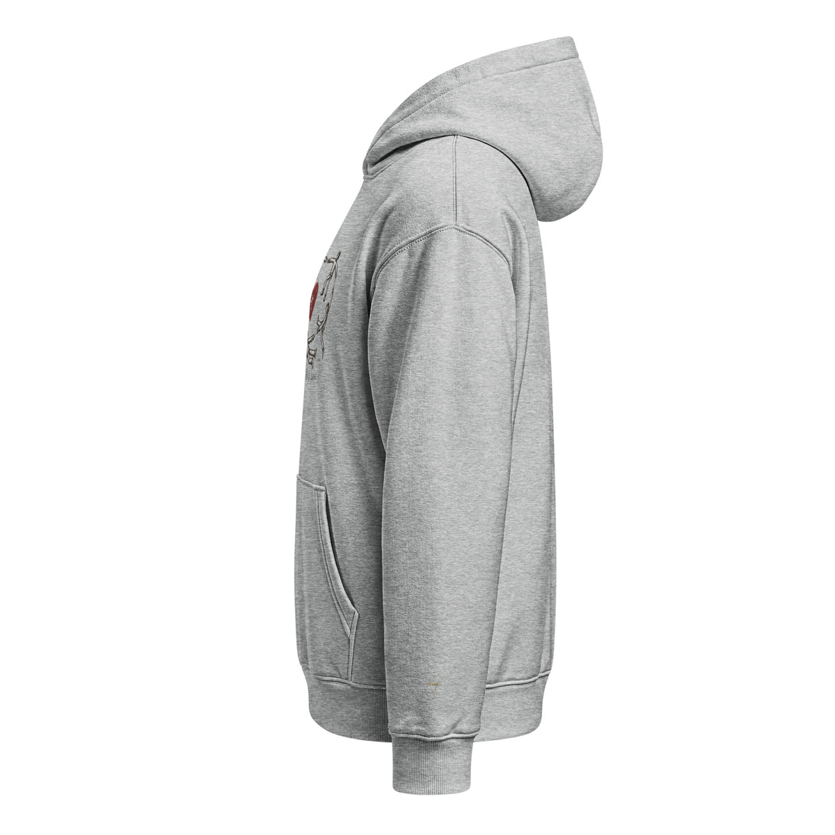 Held by His Love Relaxed Hoodie in Heather Grey, left side view