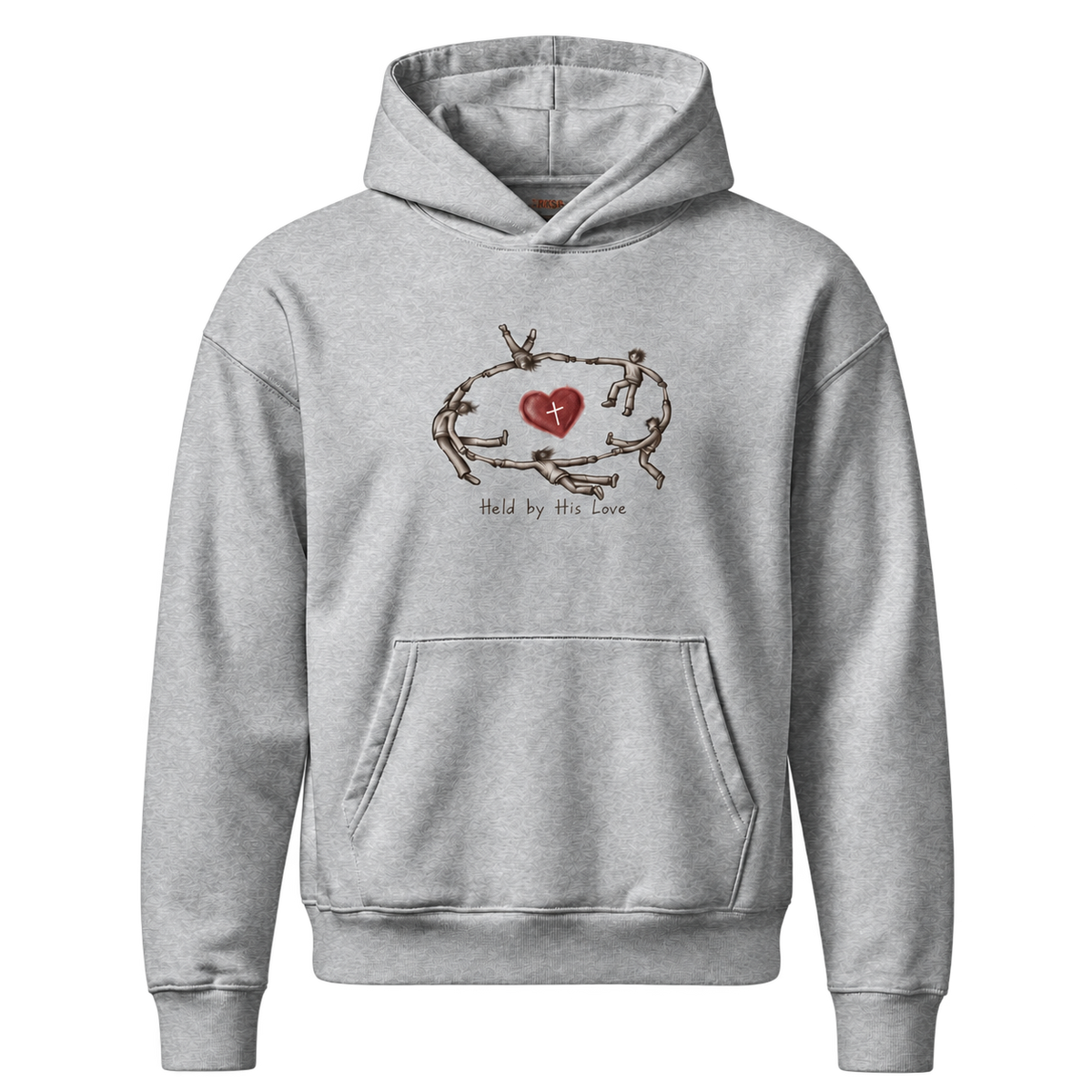 Held by His Love Relaxed Hoodie in Heather Grey freigestellt auf transparentem Hintergrund