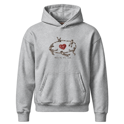 Held by His Love Relaxed Hoodie in Heather Grey freigestellt auf transparentem Hintergrund