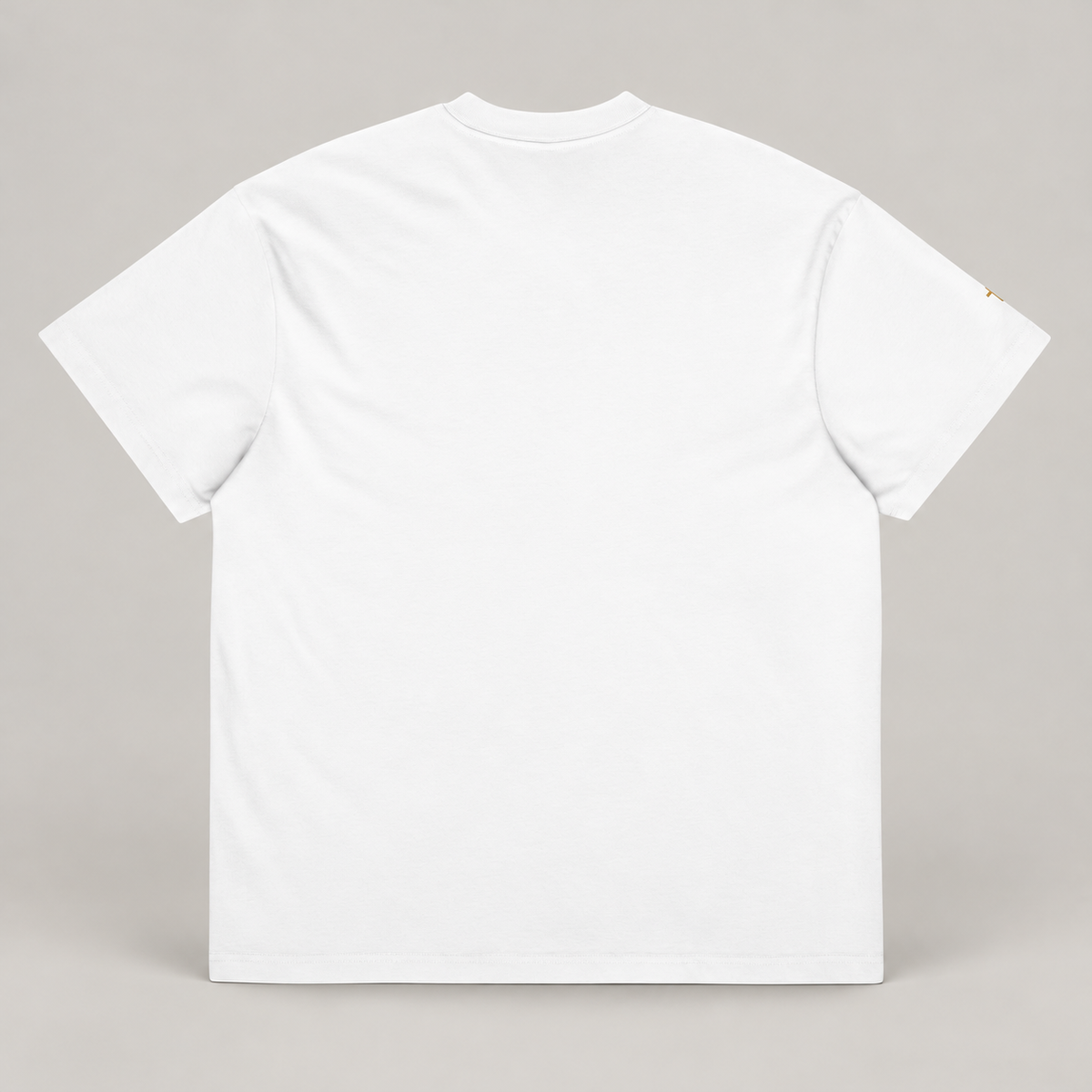 No Fear, Just Faith Boxy T-Shirt in White, back view on a warm grey studio background
