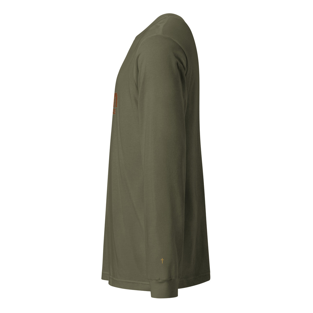 Amen Longsleeve in Military Green – Seitenansicht links, Produkt-Mockup