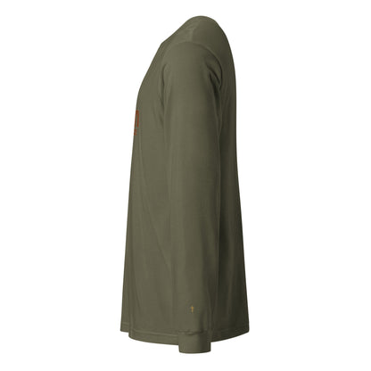Amen Longsleeve in Military Green – Seitenansicht links, Produkt-Mockup