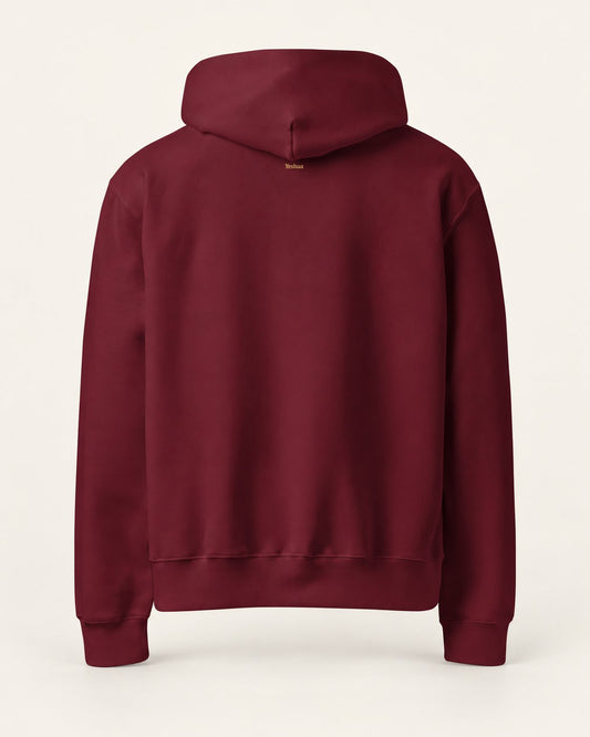 No Luck, All God oversized heavyweight hoodie in maroon – back with small Yeshua lettering