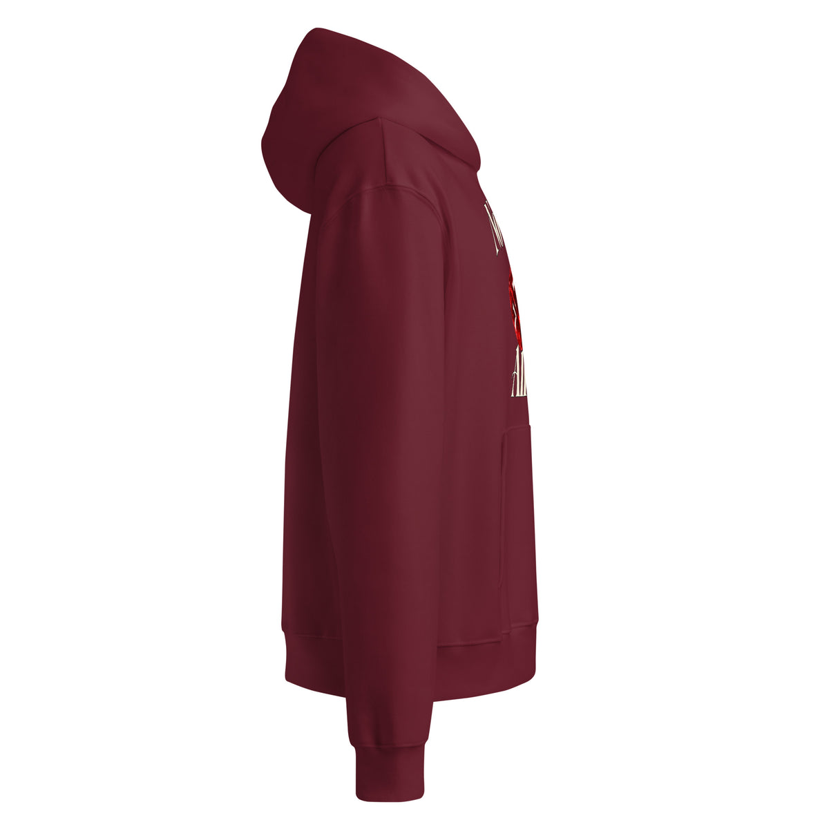 No Luck, All God oversized heavyweight hoodie in maroon – right side