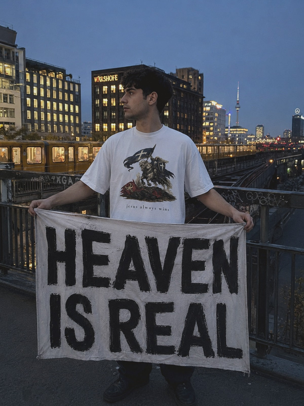 Heaven Society „Jesus Always Wins“ Boxy Tee – White Bild 2