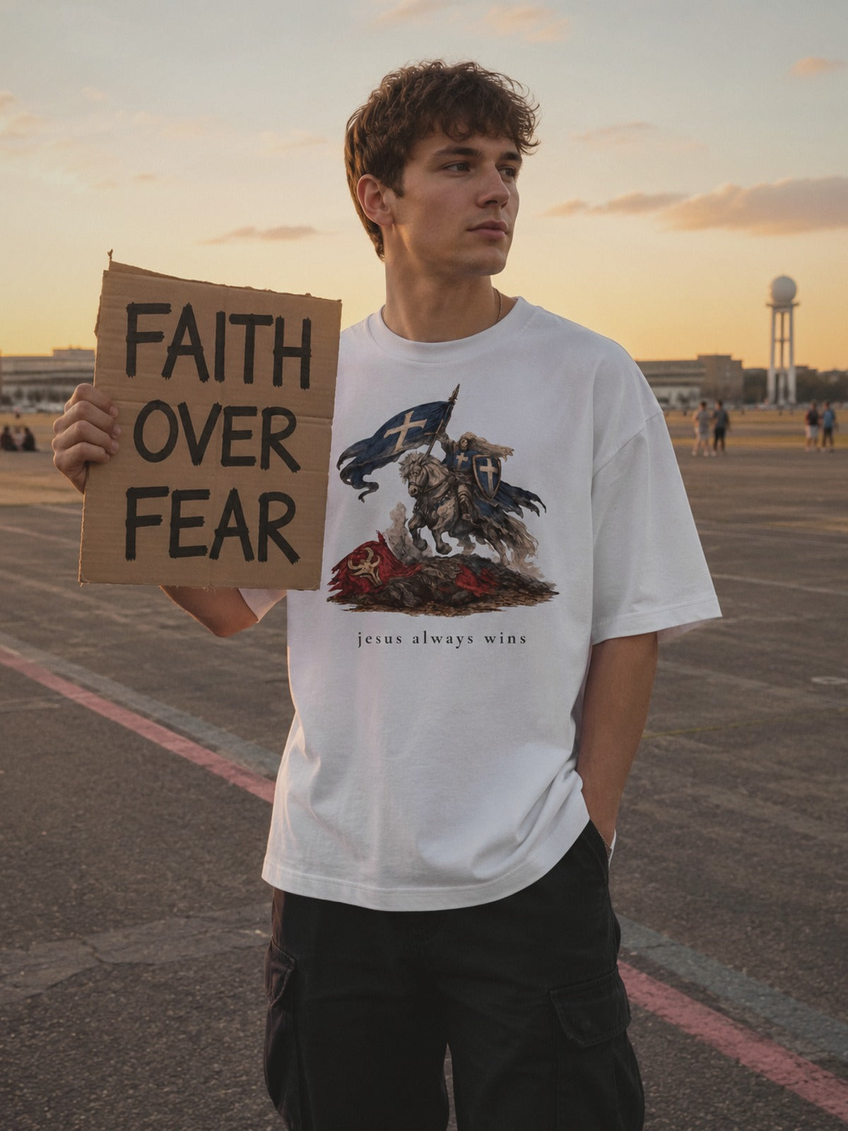 Heaven Society „Jesus Always Wins“ Boxy Tee – White