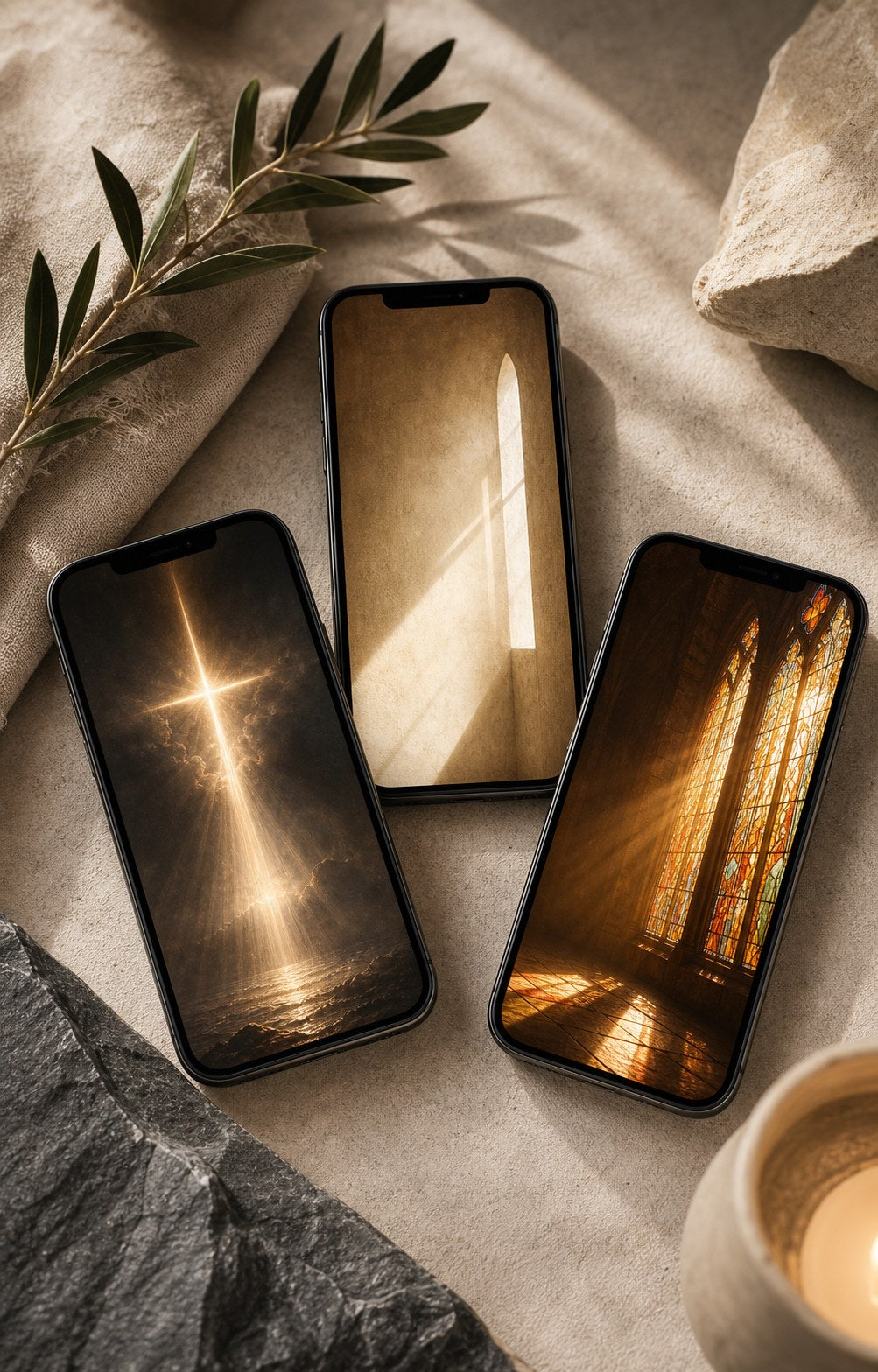 24 Christian Aesthetic Wallpapers – Sacred Illuminated Collection (9:16)