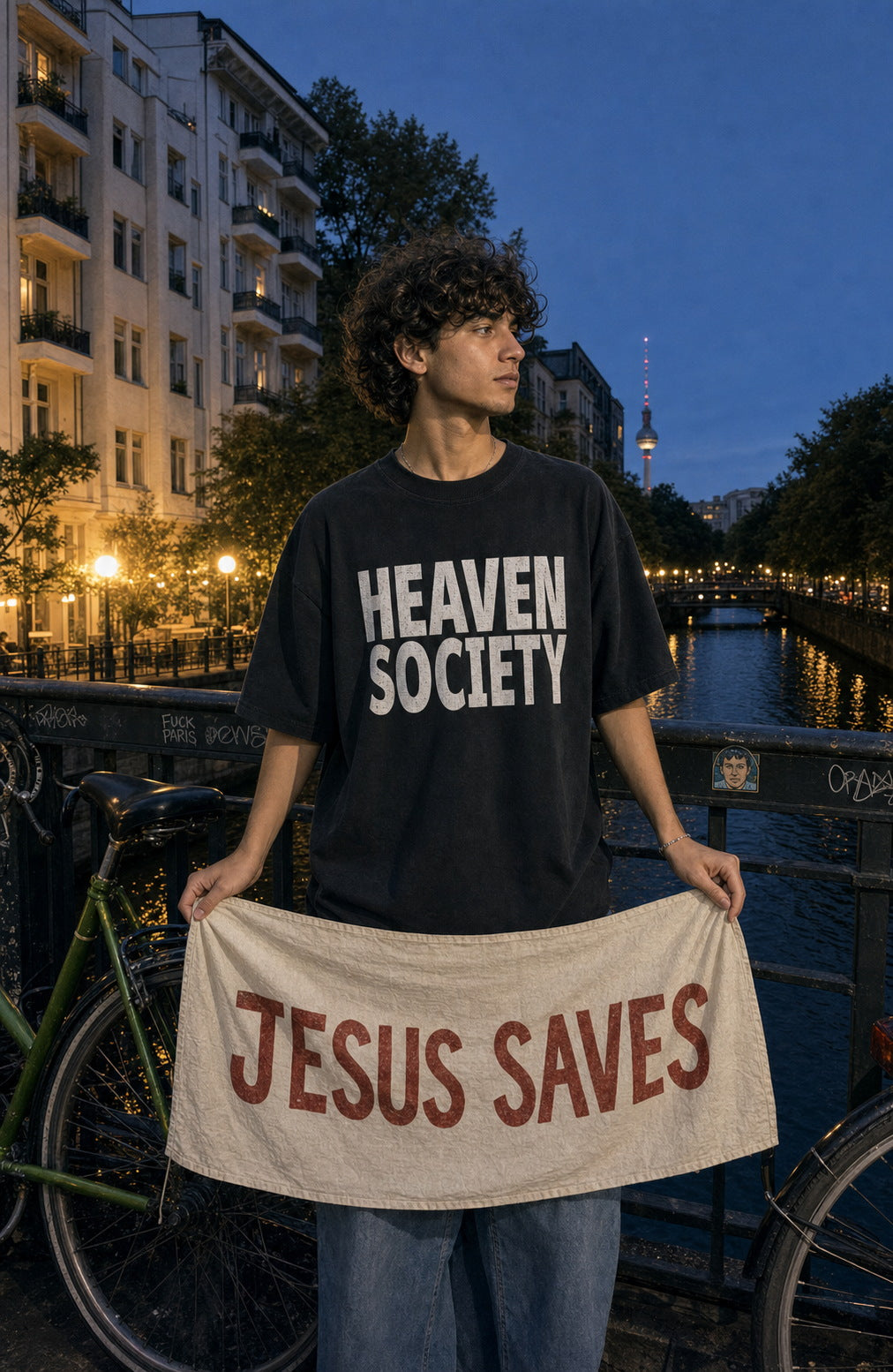 HEAVEN SOCIETY WORDMARK BOXY TEE - BLACK